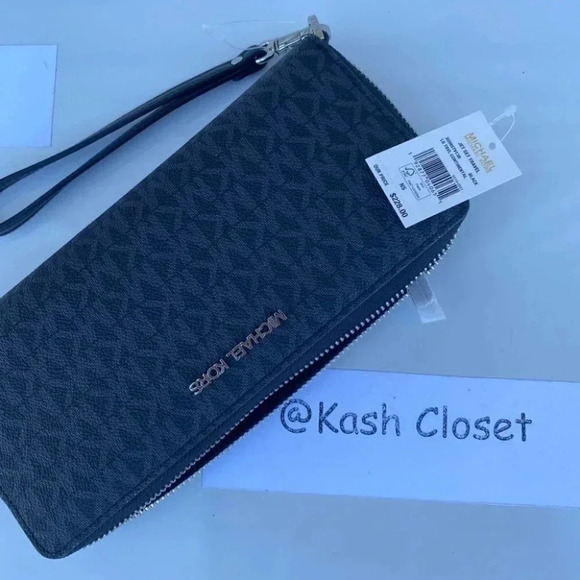 Michael Kors MK Jet Set Travel Continental Large Logo Wristlet / Wallet - Black - Picture 5 of 7